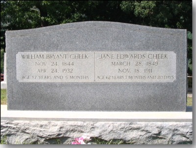 William B. Cheek and Jane Edwards Cheek Gravestone