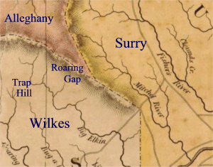 1833 Map of Ashe/Wilkes/Surry Co., NC